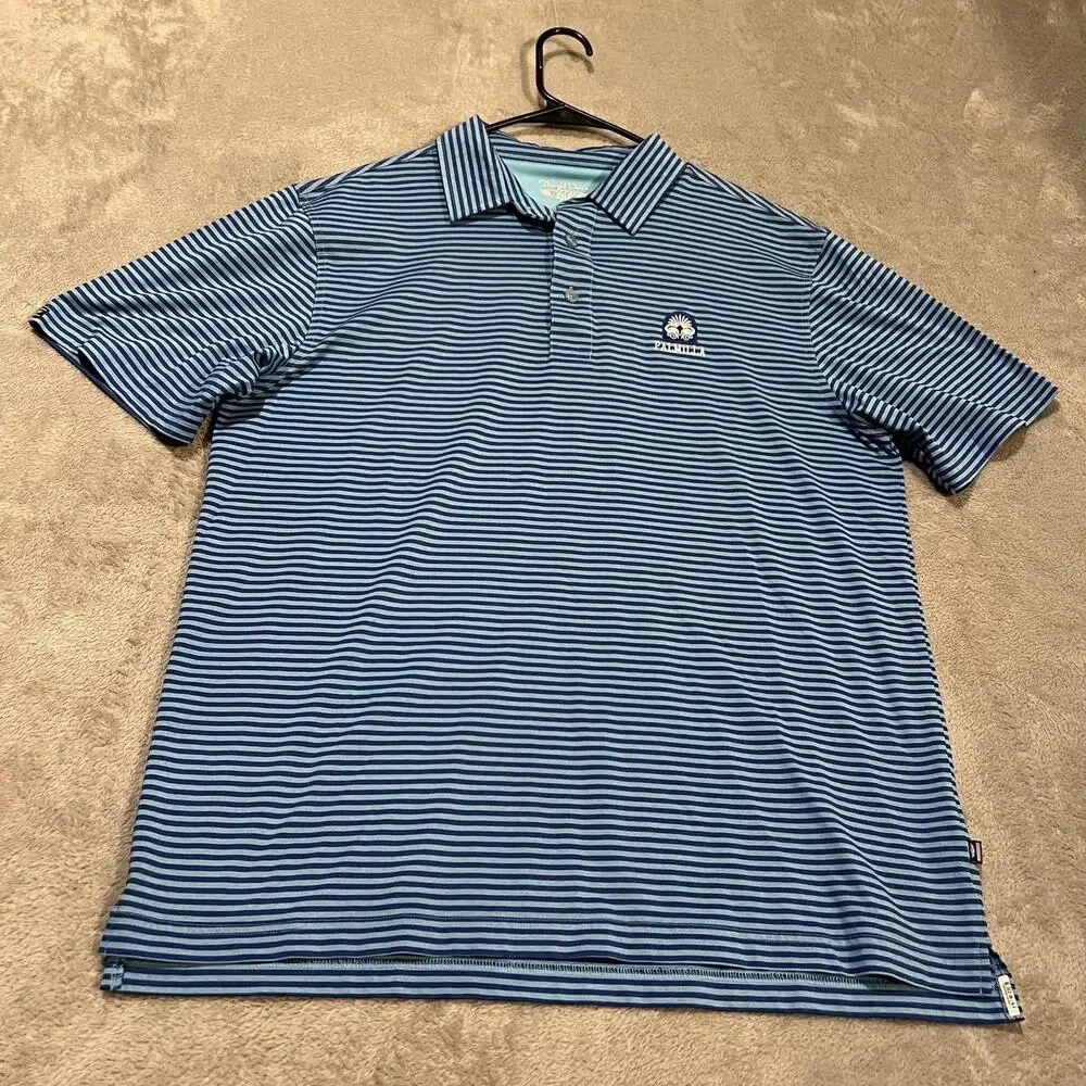 Straight Down Polo Shirt Mens Large Striped Embroidered Palmilla Golf Stretch